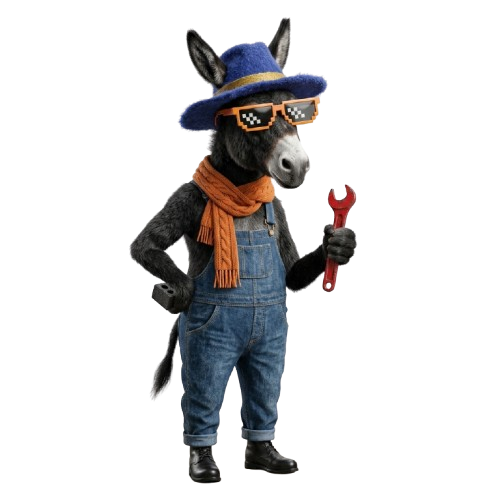 B-Dub — farm mascot with a wrench, fixing the arcade